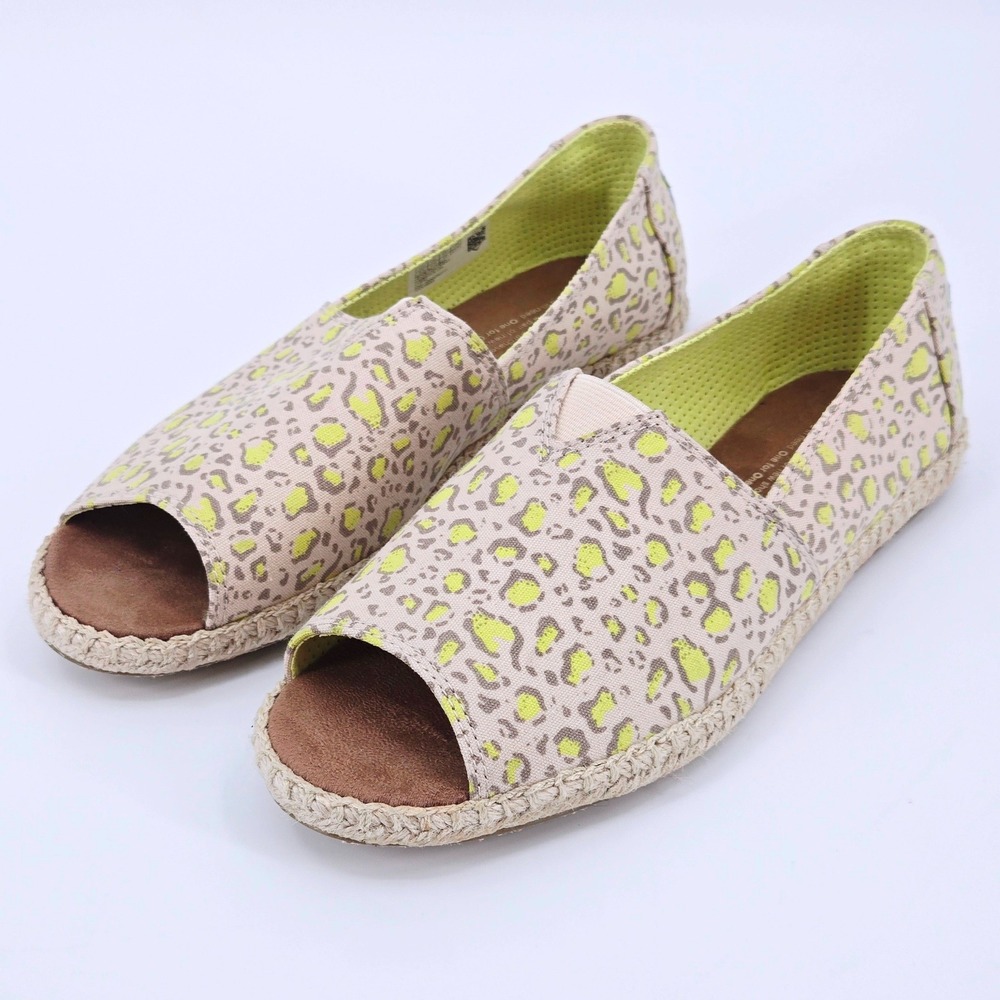 TOMS Alpargata Open Toe Sandals Limeade‎ Leopard Print Women's 8.5 EUR 39